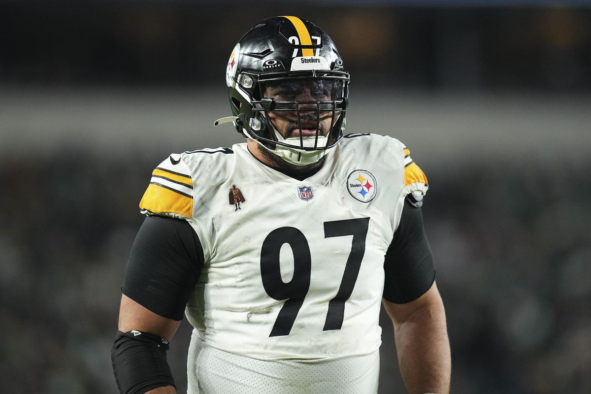Cameron Heyward #97 of the Pittsburgh Steelers looks on against the Philadelphia Eagles at Lincoln Financial Field on December 15, 2024 in Philadelphia, Pennsylvania.