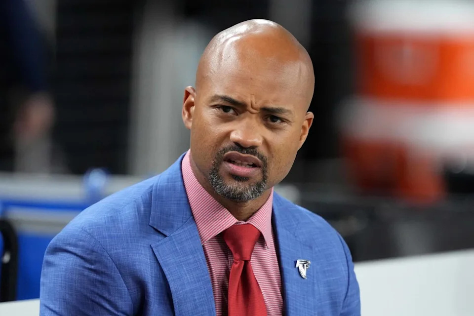 Atlanta Falcons general manager Terry Fontenot reacts during the game against the Las Vegas Raiders.Kirby Lee-Imagn Images