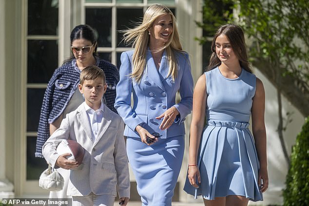 Ivanka Trump is seen with children Theodore James Kushner (L) and Arabella Rose Kushner