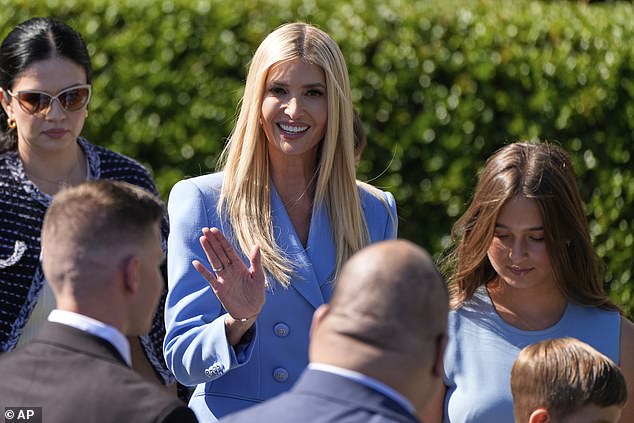 Ivanka Trump, center, and her daughter Arabella Kushner, right, arrive before President Donald Trump welcomes the Super Bowl champion Philadelphia Eagles to the White House