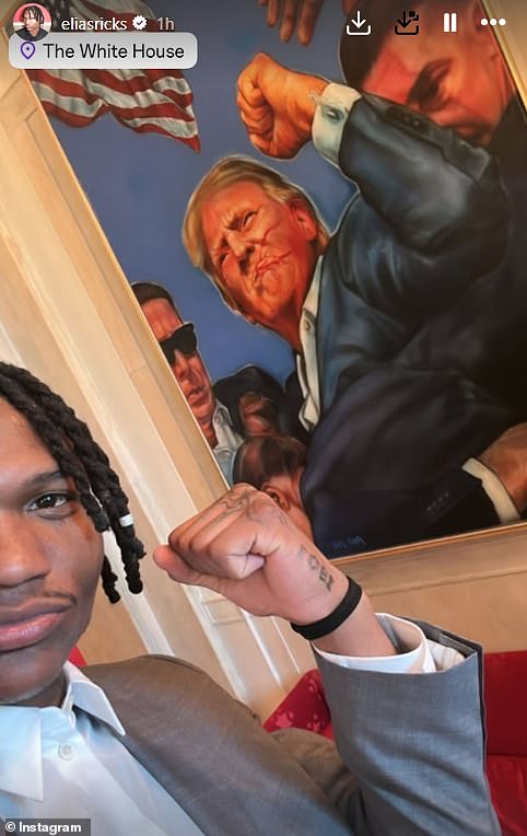 After coming across a painting of the failed assassination attempt on Trump, Ricks posted a selfie on Instagram, showing himself pumping his first like the blood-smeared candidate