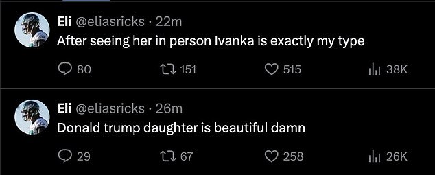 Eli Ricks made his support for President Donald Trump 's eldest daughter abundantly clear