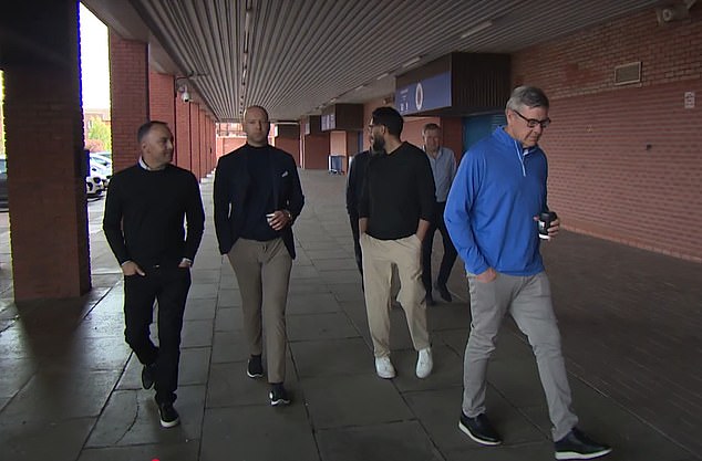 Paraag Marathe, Andrew Cavenagh and a group of US investors are shown round Ibrox on Tuesday as takeover talks progress. Picture: STV
