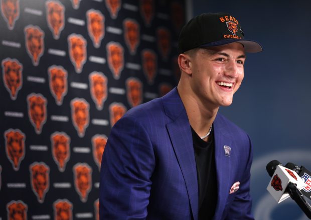 Tight end Colston Loveland, selected by the Bears with the...