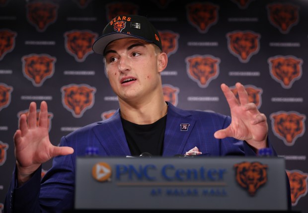 The Bears introduce tight end Colston Loveland at Halas Hall...