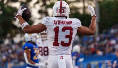 Elic Ayomanor during a game against San Jose State University.