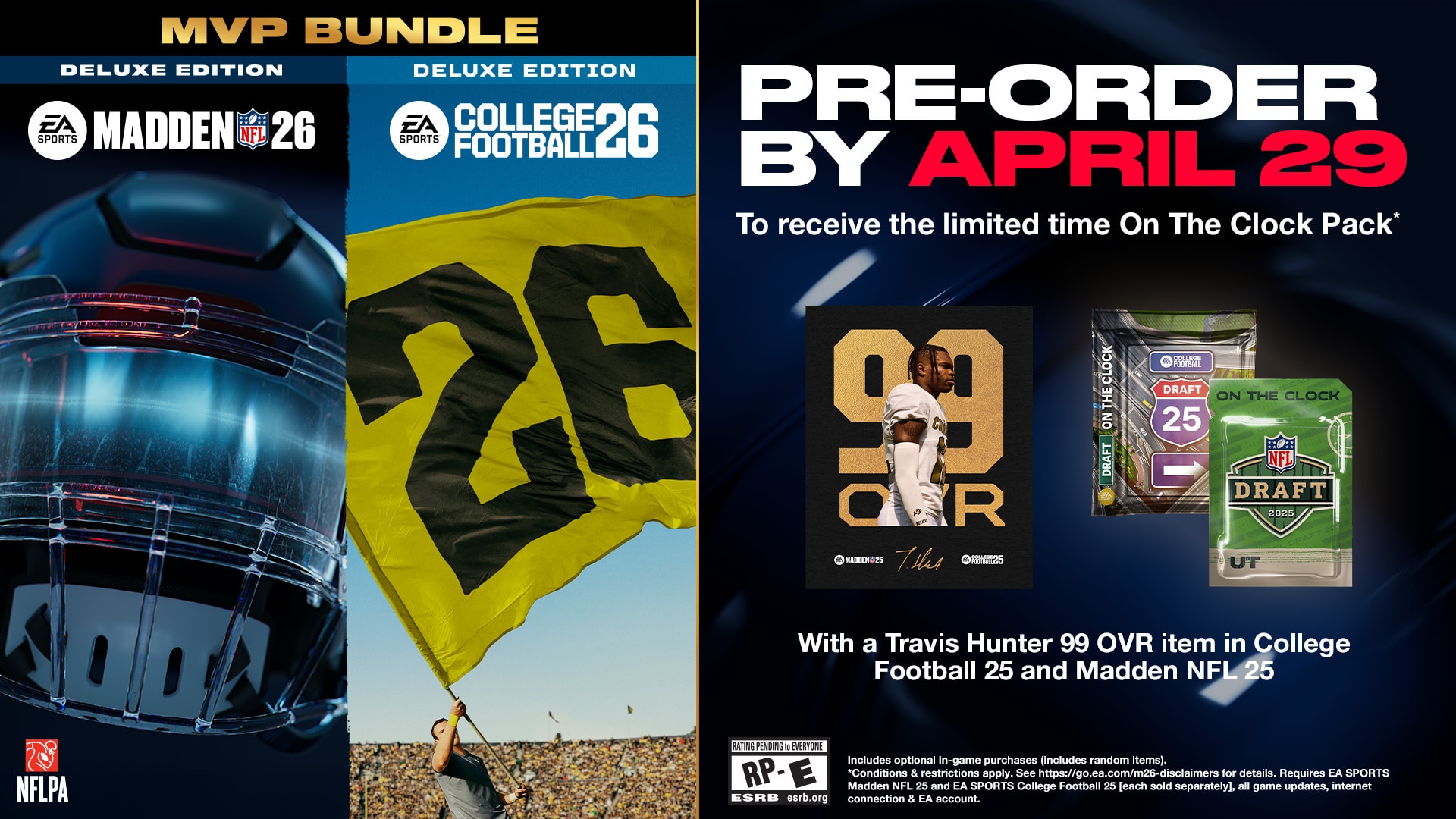 Madden NFL 26 and College Football 26 pre order bonuses "On the Clock" details for what items to receive if ordered by Apr 29th.