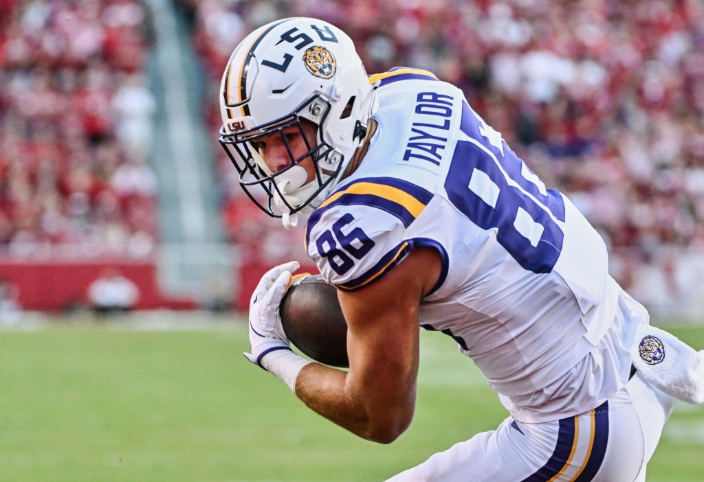 LSU tight end Mason Taylor, who is the son of Hall of Famer Jason Taylor, was drafted by the Jets in the second round of the 2025 NFL Draft.