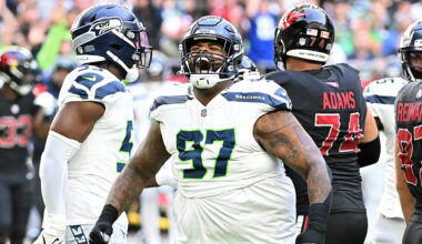 Seattle Seahawks DT Johnathan Hankins celebrates sack 2024...