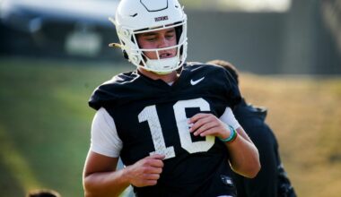 Texas Longhorns quarterback, Arch Manning during his first practice of the spring season on Tuesday, March 25, 2025.