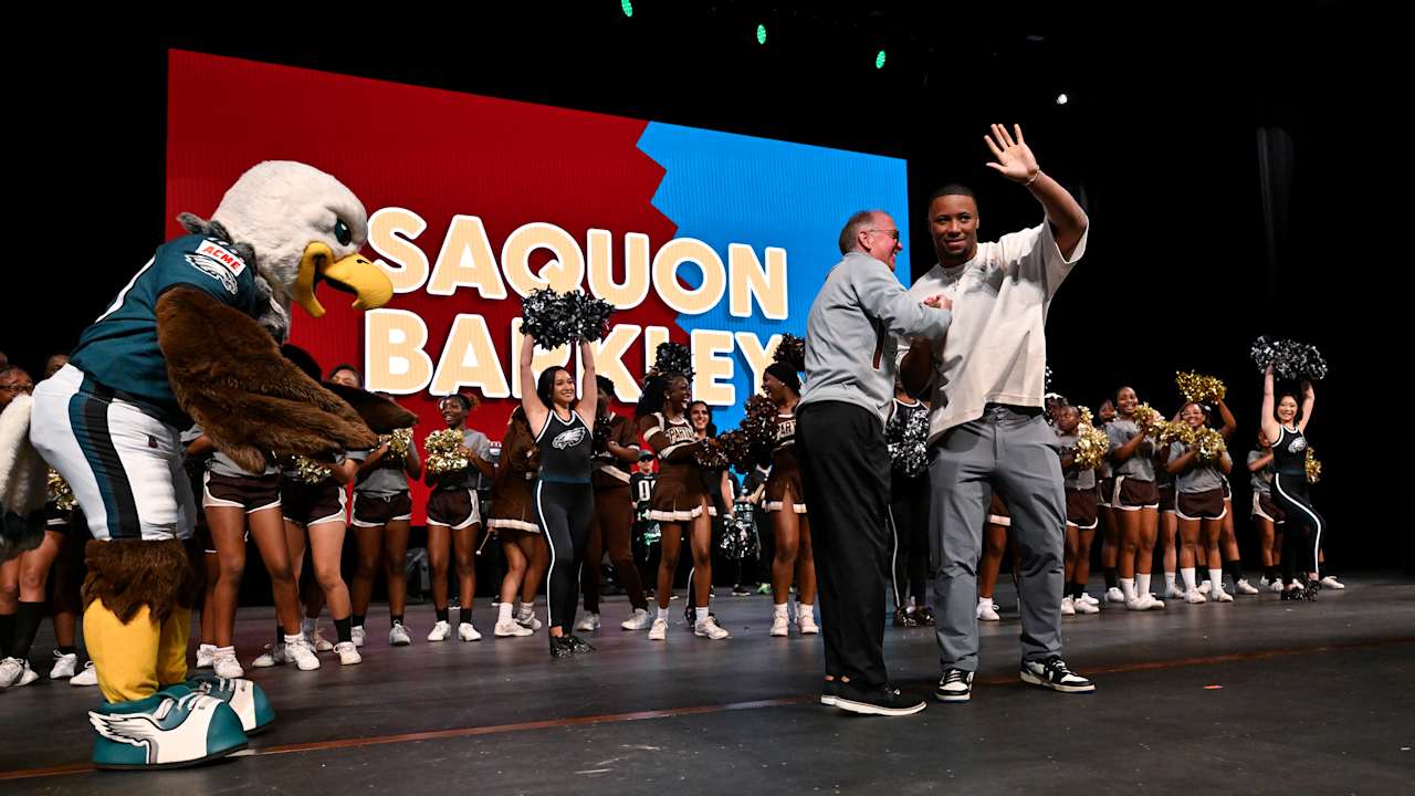 Saquon Barkley surprises students at Milton Hershey School, making the dream of an Eagles Autism Community member come true
