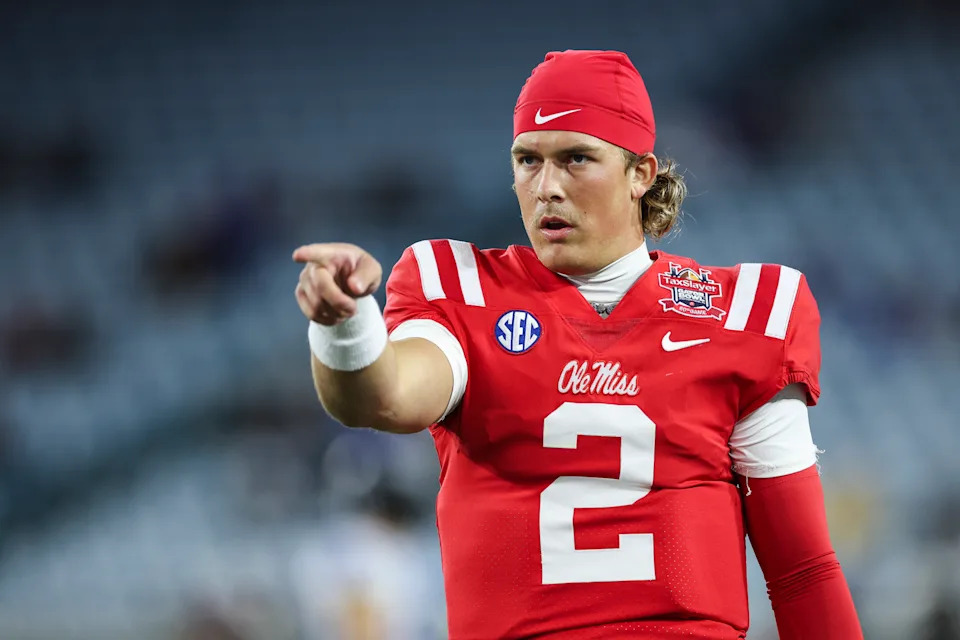 The Giants moved back up into the first round of the draft to take Ole Miss quarterback Jaxson Dart. (Photo by James Gilbert/Getty Images)