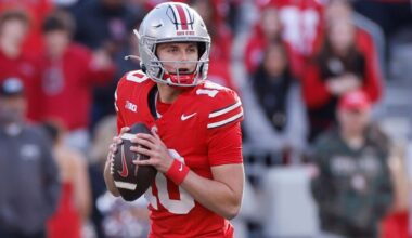 Ohio State quarterback Julian Sayin plays against Purdue during an NCAA college football game Saturday, Nov. 9, 2024, in Columbus, Ohio.