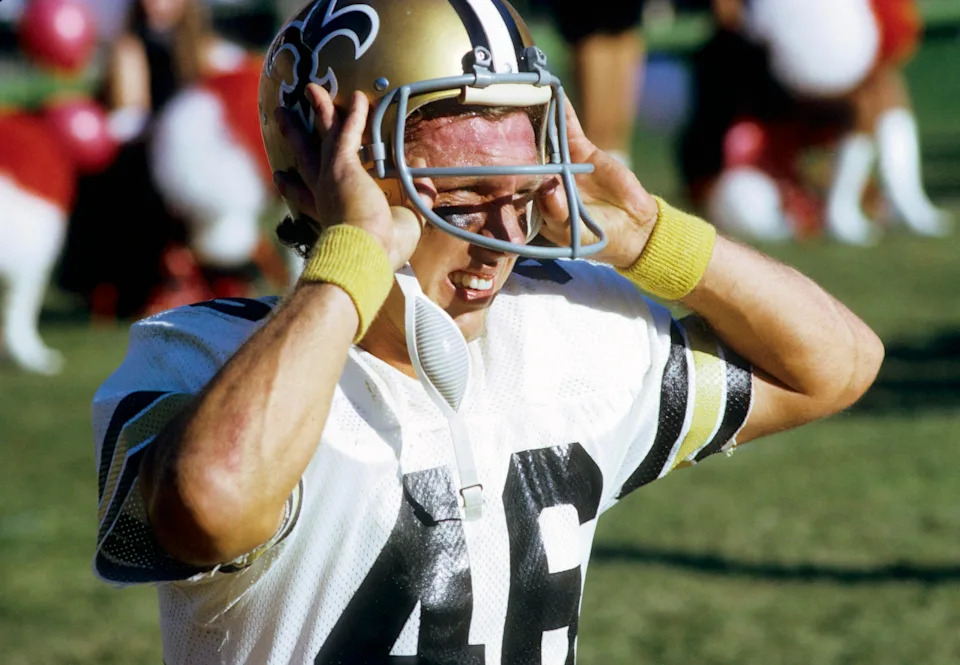 Nov 12, 1972; Atlanta, GA, USA; FILE PHOTO; New Orleans Saints tight end Danny Abramowicz (46) on the sideline against the Atlanta Falcons at Fulton County Stadium. Mandatory Credit: Manny Rubio-USA TODAY Sports