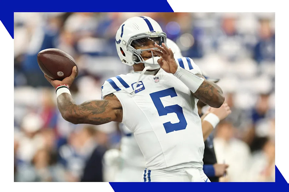 Indianapolis Colts quarterback Anthony Richardson launches a pass.