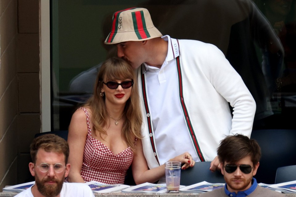 NEW YORK, NEW YORK - SEPTEMBER 08:  Singer-songwriter Taylor Swift and Travis Kelce of the Kansas City Chiefs attend the Men's Singles Final match between Taylor Fritz of the United States and Jannik Sinner of Italy on Day Fourteen of the 2024 US Open at USTA Billie Jean King National Tennis Center on September 08, 2024 in the Flushing neighborhood of the Queens borough of New York City. (Photo by Jamie Squire/Getty Images)