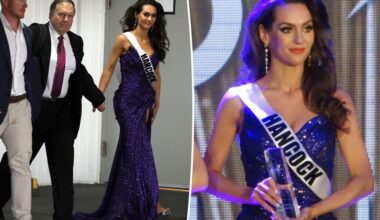 Jordon Hudson and Bill Belichick hold hands after her Miss Maine pageant loss