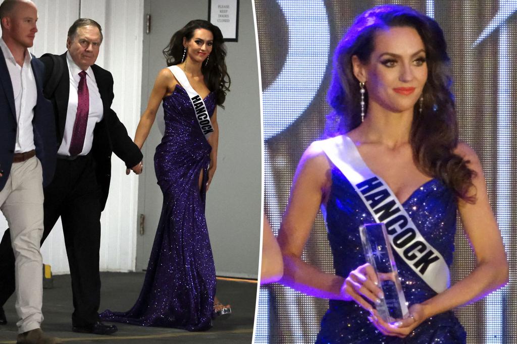 Jordon Hudson and Bill Belichick hold hands after her Miss Maine pageant loss