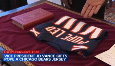 Pope Leo Bears jersey: Vice President JD Vance meets Pope Leo XIV, gives him custom Chicago Bears jersey