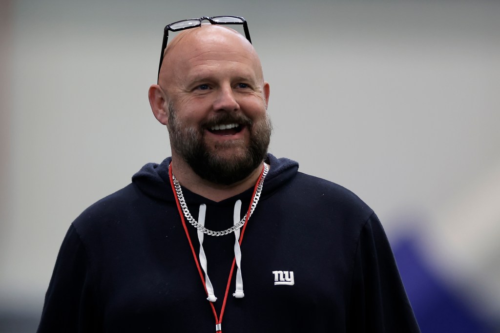 Brian Daboll during rookie minicamp at NY Giants Quest Diagnostics Training Center on May 09, 2025 in East Rutherford, New Jersey.