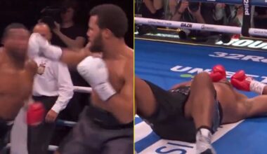 Moses Itauma leaves ex-NFL rival flat on back dropping him three times en route to devastating KO win