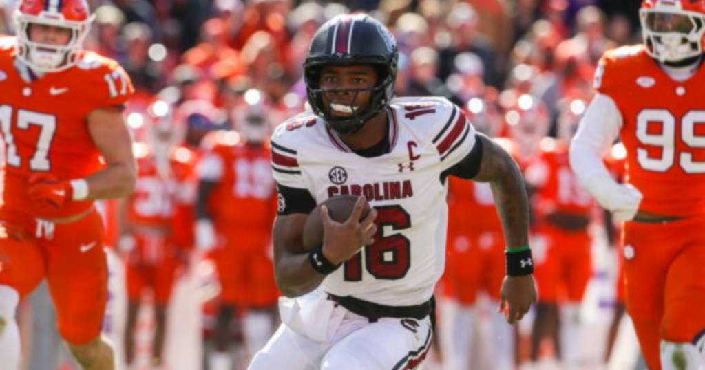 South Carolina quarterback LaNorris Sellers on his way to the end zone against Clemson. Photo by: Katie Dugan | GamecockCentral