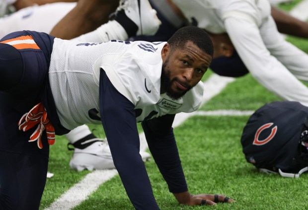 Kevin Byard III works out during the Bears organized team activities in the Walter Payton Center at Halas Hall on May 21, 2025, in Lake Forest. (John J. Kim/Chicago Tribune)