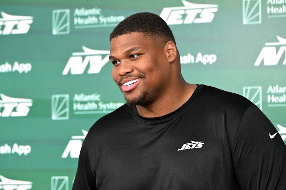 Jets defensive lineman Quinnen Williams talks to the media on May 21, 2025. Bill Kostroun / New York Post