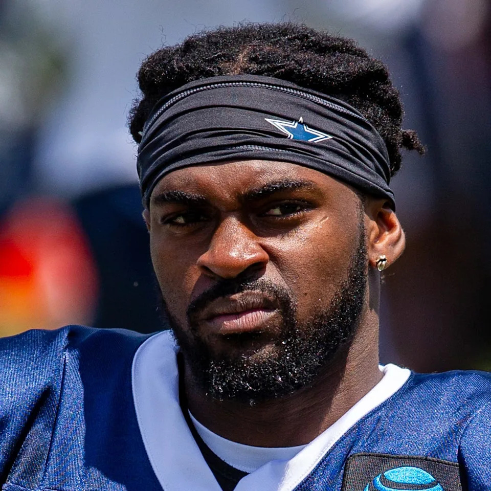 Jul 31, 2023; Oxnard, CA, USA; Dallas Cowboys cornerback Trevon Diggs (7) during training camp at the Marriott Residence Inn-River Ridge playing fields. Mandatory Credit: Jason Parkhurst-USA TODAY Sports