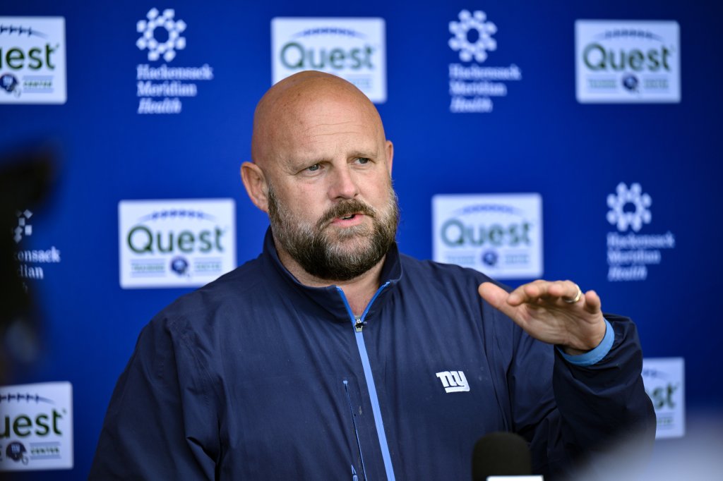 New York Giants head coach Brian Daboll speaks during a press conference before rookie minicamp at Quest Diagnostics Training Center.