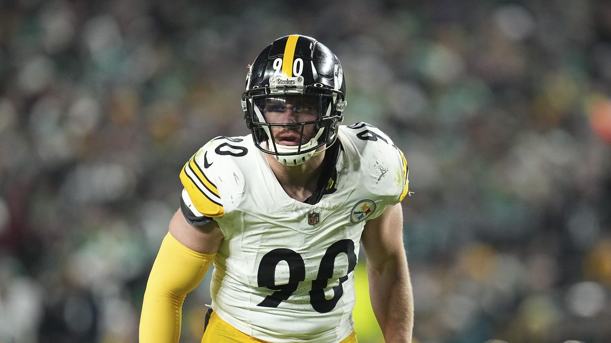 T.J. Watt #90 of the Pittsburgh Steelers looks on against the Philadelphia Eagles at Lincoln Financial Field on December 15, 2024 in Philadelphia, Pennsylvania.