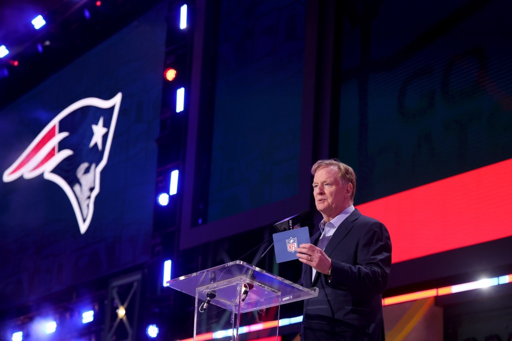 NFL Commissioner Roger Goodell speaks during the first round of the 2025 NFL Draft at Lambeau Field on April 24, 2025 in Green Bay, Wisconsin.