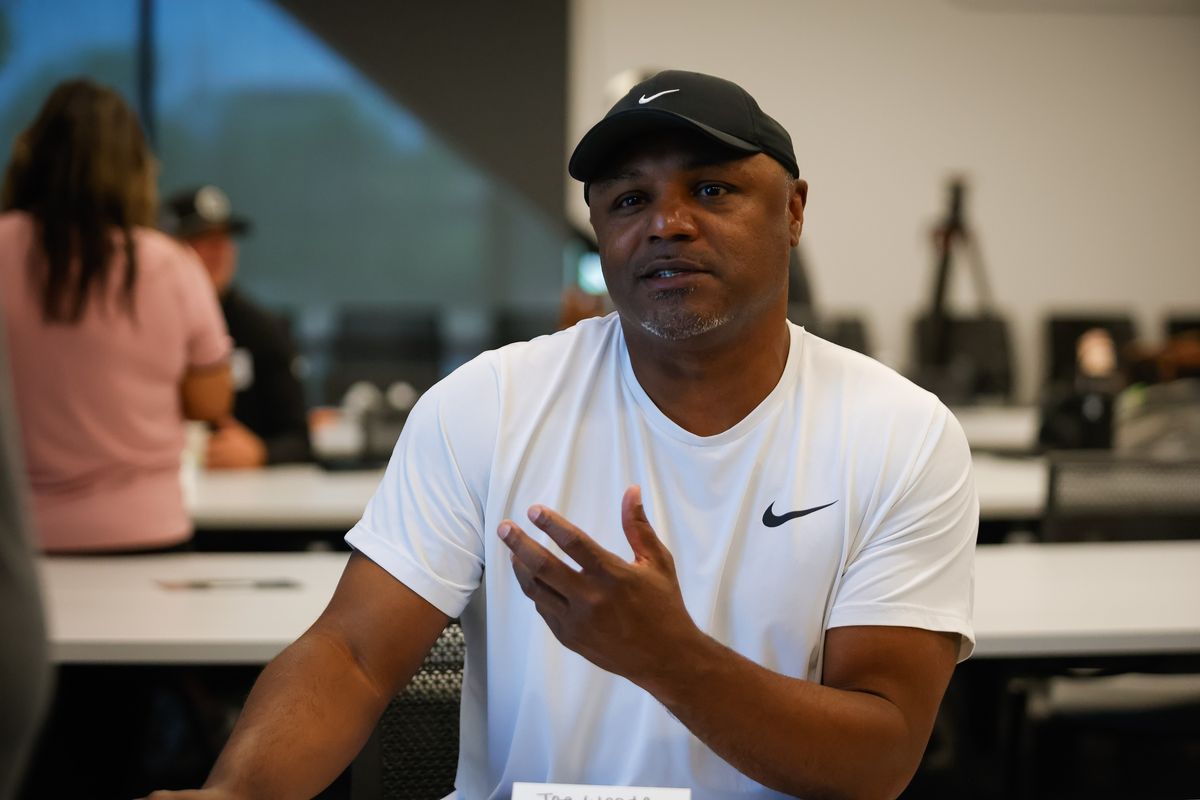 Las Vegas Raiders pass game coordinator and defensive backs’ coach Joe Woods speaks to the media during the Raiders’ coaching staff press conference, Wednesday May 28, 2025 in Las Vegas, Nev. Las Vegas Raiders pass game coordinator and defensive backs’ coach Joe Woods speaks to the media during the Raiders’ coaching staff press conference, Wednesday May 28, 2025 in Las Vegas, Nev.