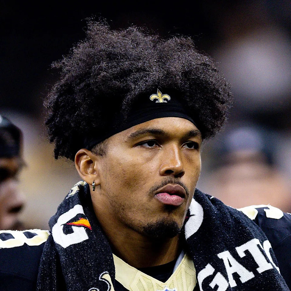 Aug 13, 2023; New Orleans, Louisiana, USA; New Orleans Saints defensive end Payton Turner (98) looks on against the Kansas City Chiefs during the second half at the Caesars Superdome. Mandatory Credit: Stephen Lew-USA TODAY Sports