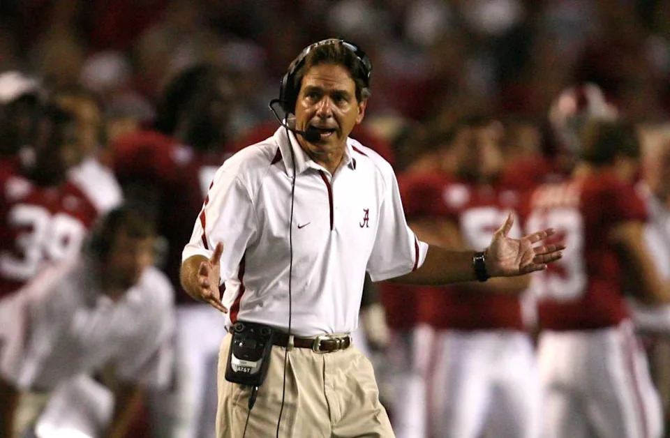 9-11-2010 -- Tuscaloosa, Ala -- Alabama Coach Nick Saban reacts in the fourth quarter at Bryant-Denny Stadium on Saturday night Sept. 11, 2010. Alabama beat Penn State by a score of 24-3. (Robert Sutton / The Tuscaloosa News)Robert Sutton / USA TODAY NETWORK via Imagn Images