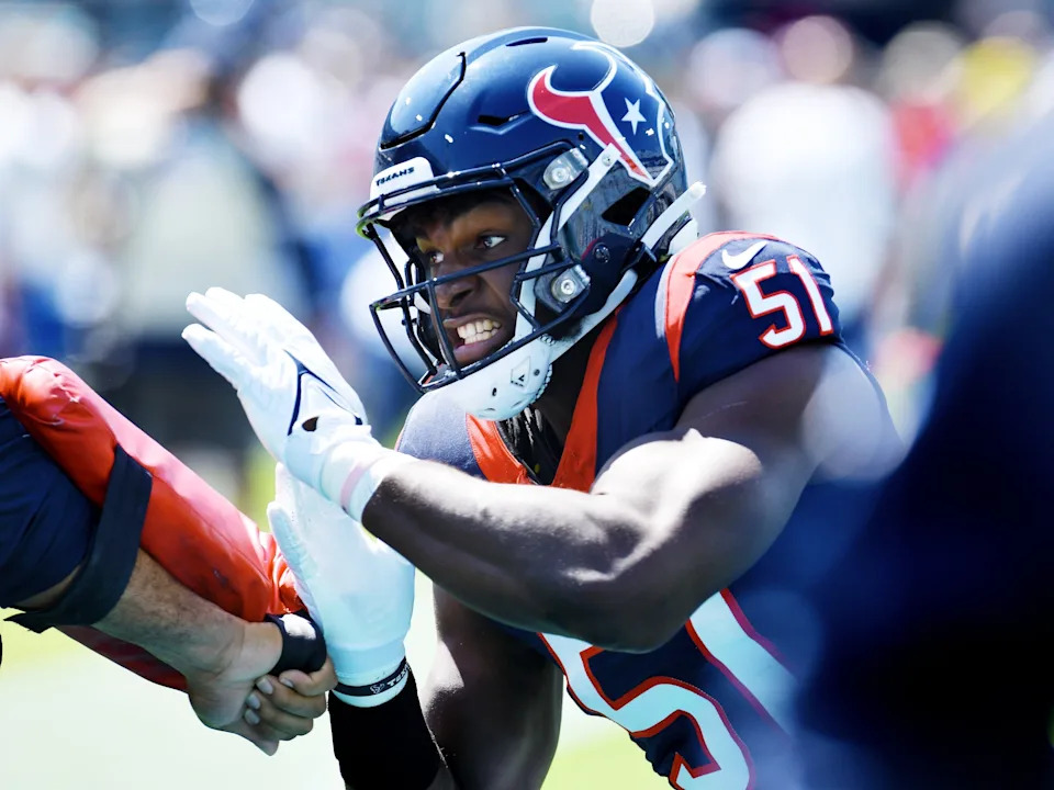 Houston Texans defensive end Will Anderson Jr. (51) warms up before the start of Sunday's game. The Jacksonville Jaguars hosted the Tennessee Titans at EverBank Stadium in Jacksonville, Fla. Sunday, September 24, 2023. [Bob Self/Florida Times-Union]

Bob Self/Florida Times-Union-USA TODAY NETWORK