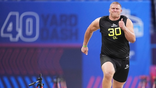 Nebraska defensive tackle Ty Robinson runs the 40-yard dash at the NFL Scouting Combine