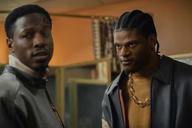 Cara Howe/Starz Joey Badass as Unique and Lamar Jackson as E-Tone in 'Power Book III: Raising Kanan' season 4