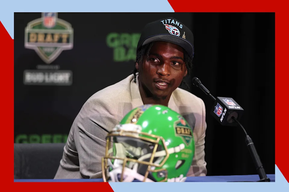 Tennessee Titans quarterback Cam Ward fields questions after being drafted No. 1.