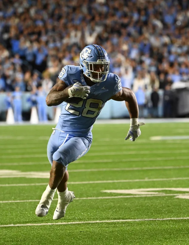 North Carolina Tar Heels running back Omarion Hampton (28) in the first overtime at Kenan Memorial Stadium.© Bob Donnan-Imagn Images