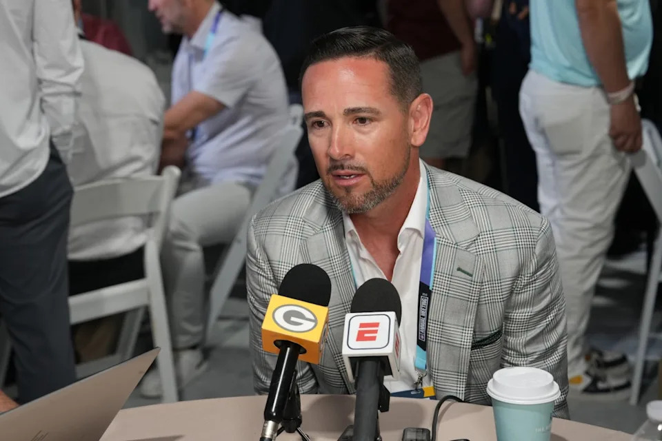 Packers head coach Matt LaFleur speaks to the media.Jim Rassol-Imagn Images