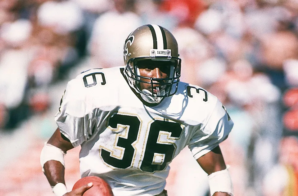 Oct 9, 1988; San Diego, CA, USA; FILE PHOTO; New Orleans Saints running back Rueben Mayes (36) in action against the San Diego Chargers at Jack Murphy Stadium. Mandatory Credit: Peter Brouillet-USA TODAY NETWORK