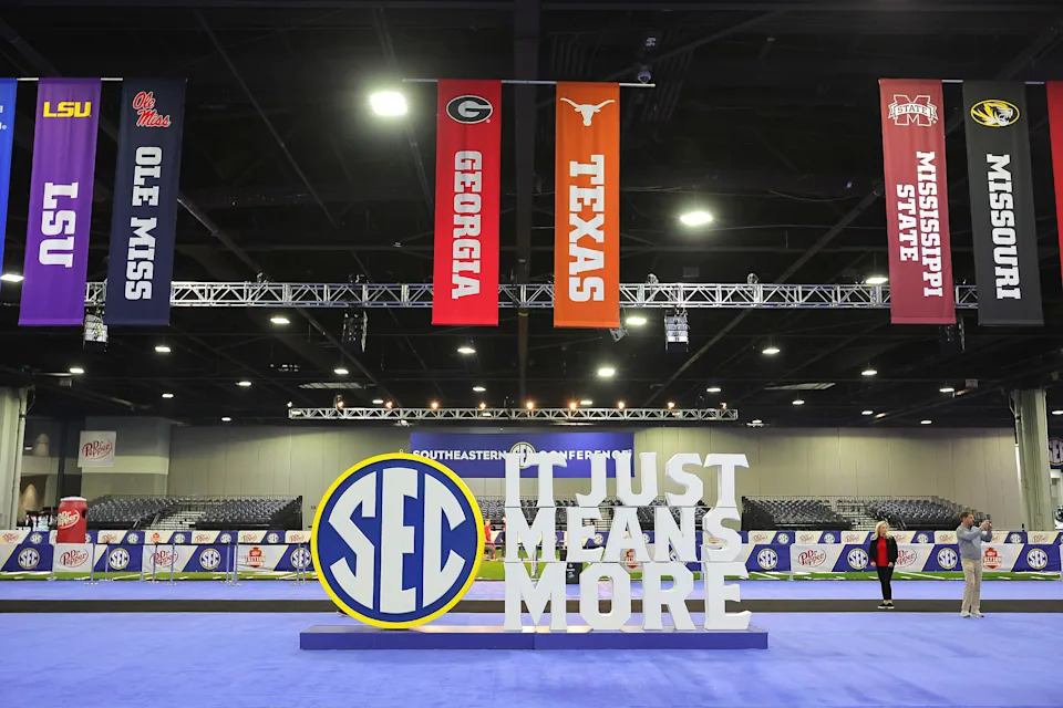 ATLANTA, GA - DECEMBER 07: The SEC logo before the SEC championship football game between the Georgia Bulldogs and the Texas Longhorns on December 7, 2024 at the Mercedes-Benz Stadium in Atlanta, Georgia. (Photo by David J. Griffin/Icon Sportswire via Getty Images)