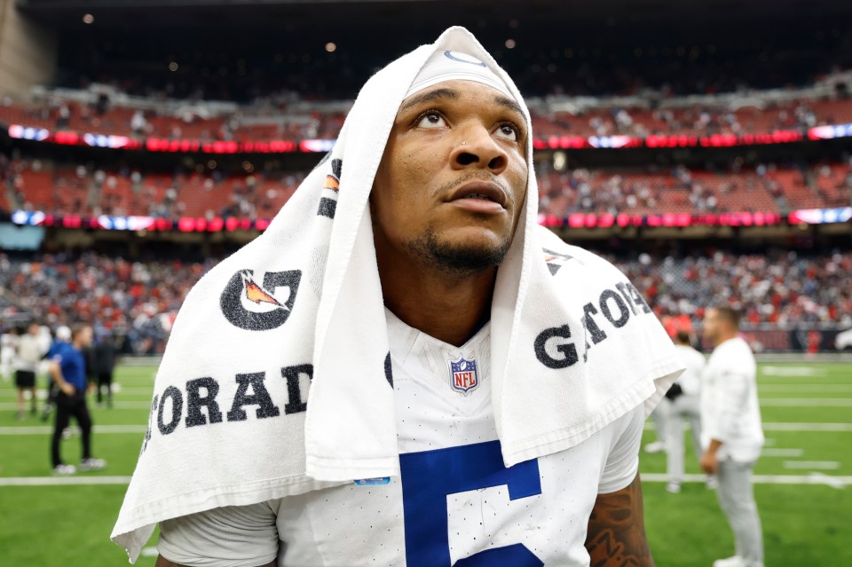 Anthony Richardson #5 of the Indianapolis Colts after a game.