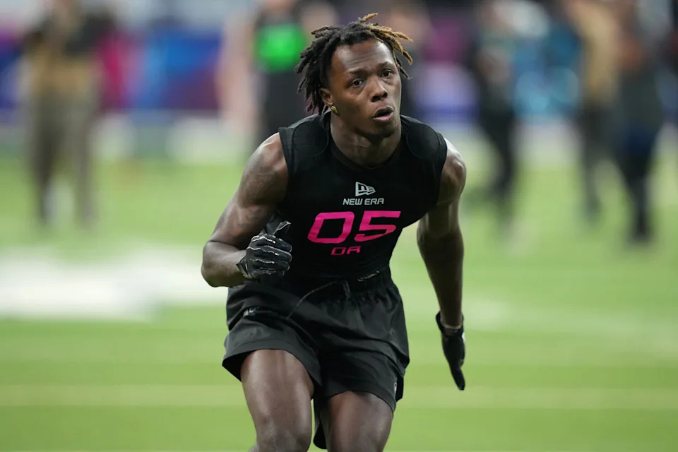 Atlanta Falcons UDFA Cobee Bryant works out during the NFL Scouting Combine. Kirby Lee-Imagn Images