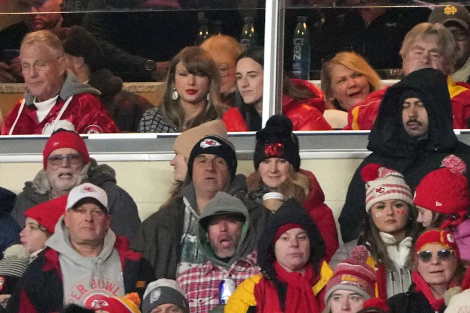 Taylor Swift and Caitlin Clark at the Kansas City Chiefs game.Denny Medley
