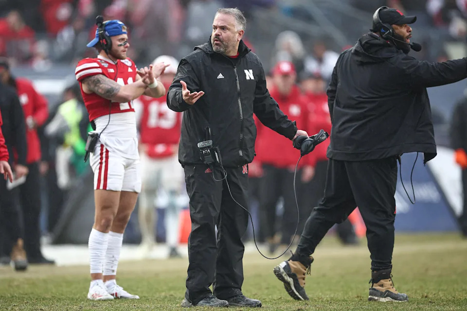Nebraska coach Matt Rhule reacts during the second half of his team's game against Boston College during the 2024 Pinstripe Bowl at Yankee Stadium. Rhule was 7-6 last year as the Cornhuskers won the bowl game. He is 12-13 overall in two seasons at Nebraska. The Cornhuskers play Cincinnati Aug. 28 in Kansas City at GEHA Field at Arrowhead Stadium.