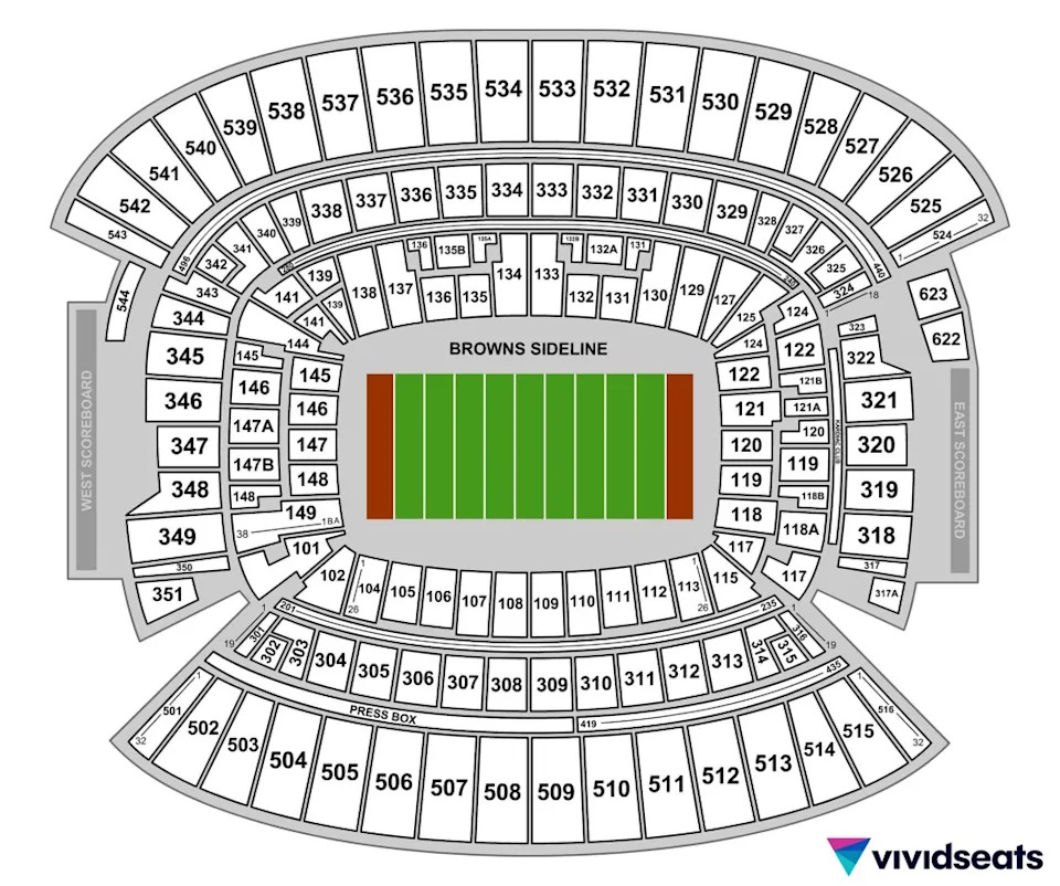 The seating chart for the Browns’ stadium. Vivid Seats
