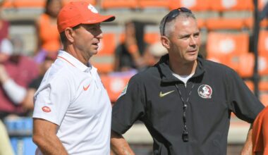 Dabo Swinney tops, Mike Norvell dips