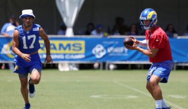 Matthew Stafford throwing to Davante Adams, Puka Nacua